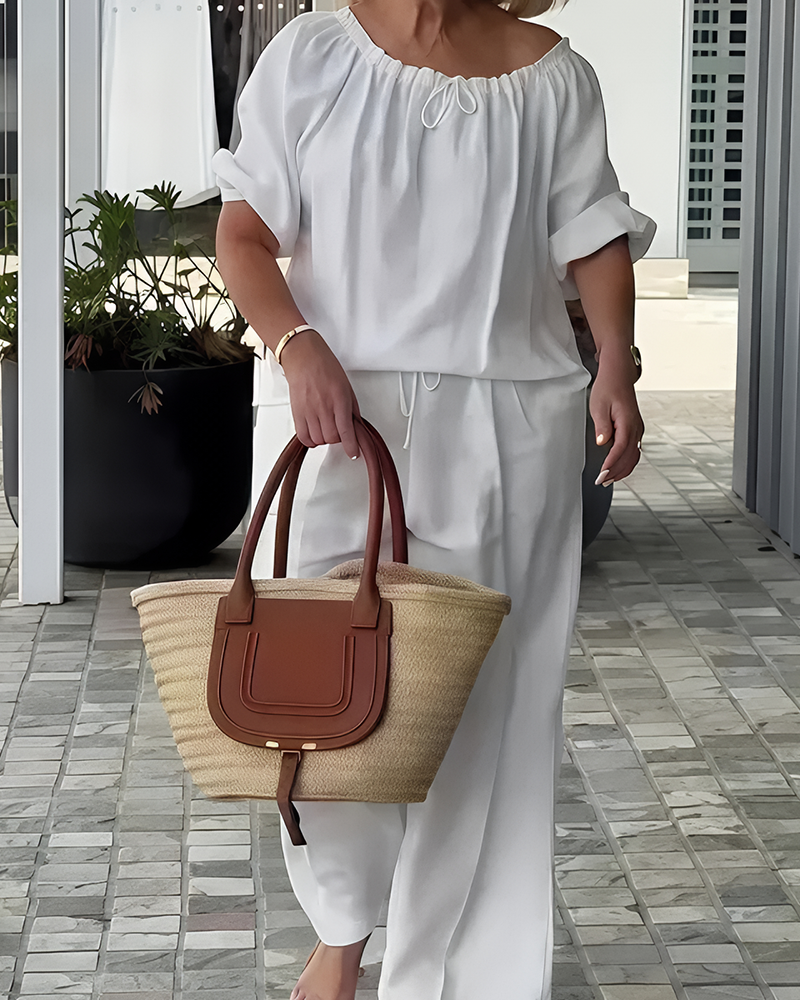Women's Drawstring Top & Pants 2-Piece Set – Relaxed Fit, Comfortable & Perfect for Lounging or Everyday Style 🌸