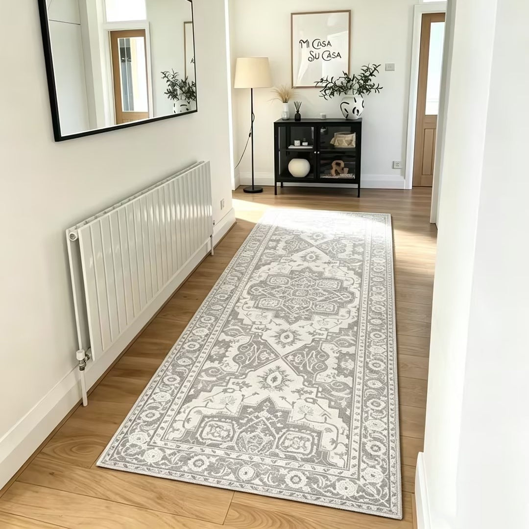 Vintage Floral Washable Runner Rug - Non-Slip & Machine Washable