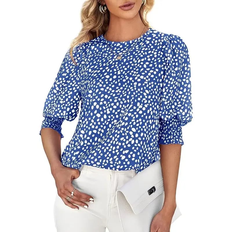 Women's Polka Dot 3/4 Sleeve Blouse Tops Ladies