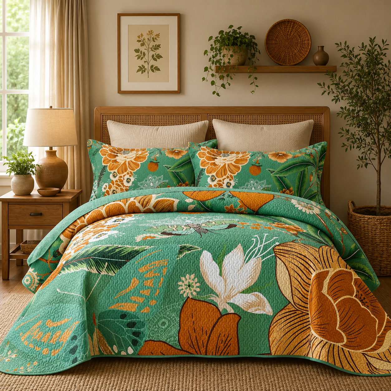 Boho Floral Quilt Set – Cozy All-Season Bedding