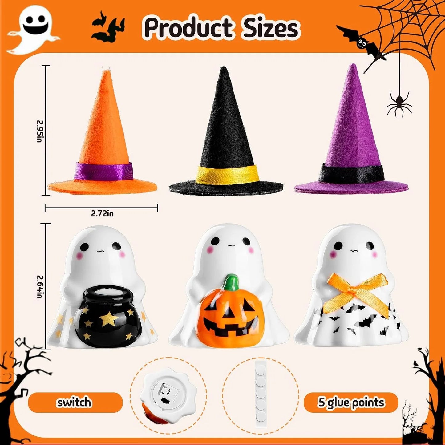 Whimsical Light-Up Halloween Ghost Trio