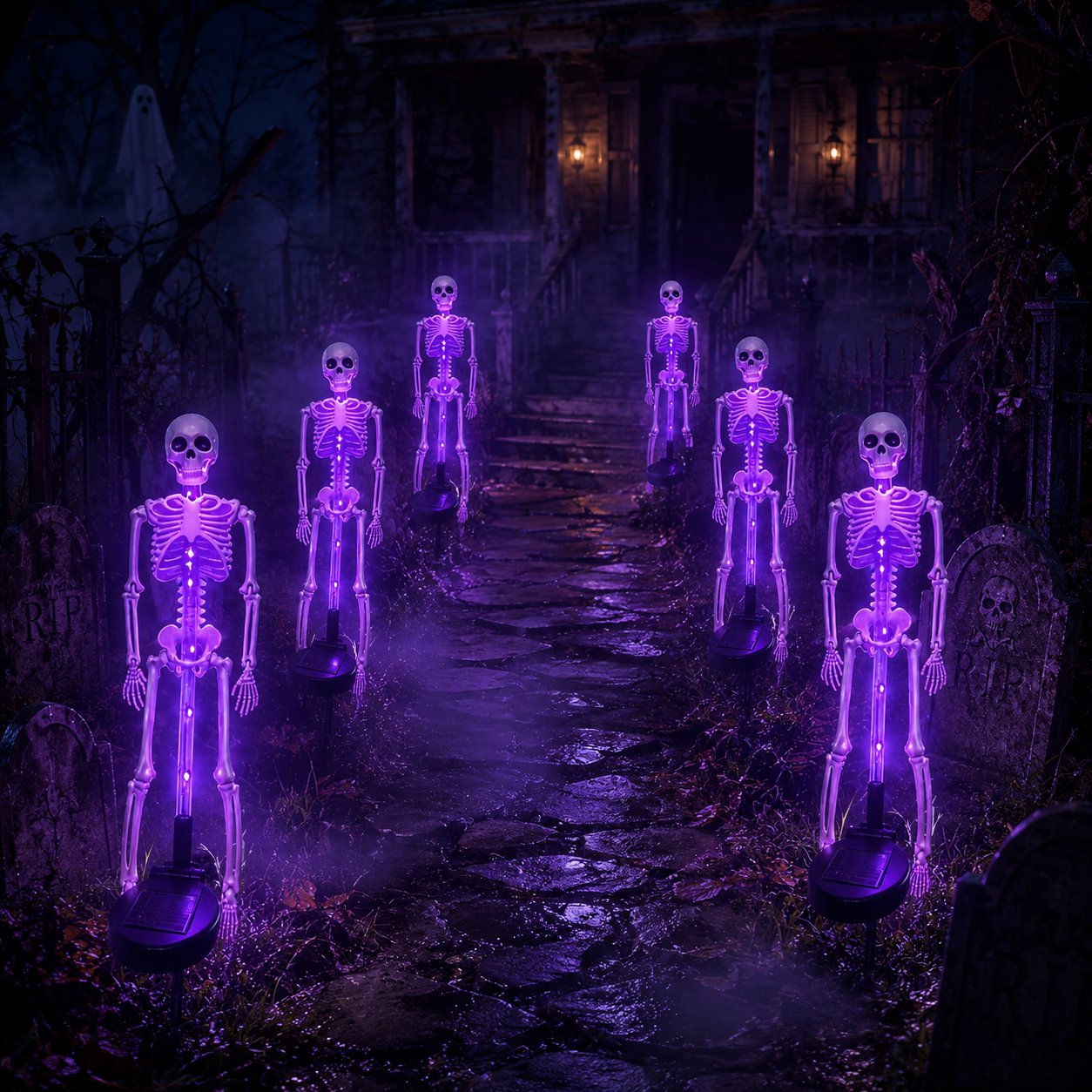 Halloween Skull Solar Garden Lights – Waterproof Outdoor Pathway Lights for Yard, Lawn & Spooky Halloween Decor