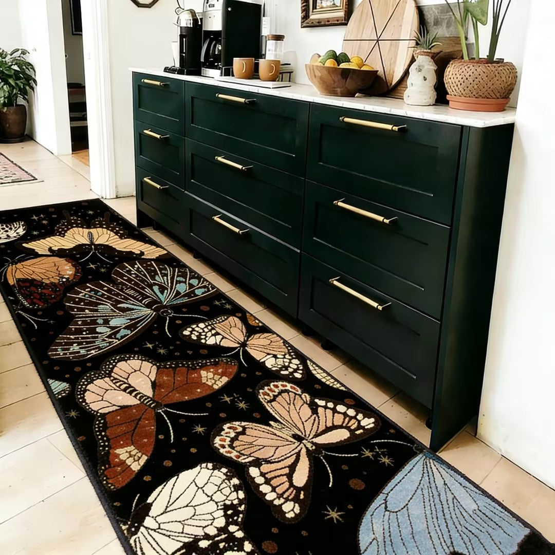 Washable Vintage Butterfly Runner Rug – Non-Slip & Pet Friendly