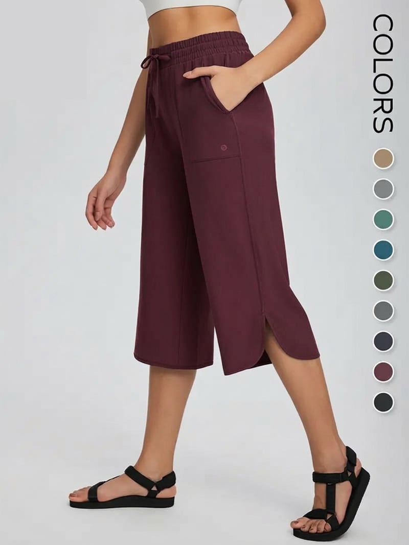 High Waisted Quick Dry UPF 50+ Wide Leg Yoga Capris