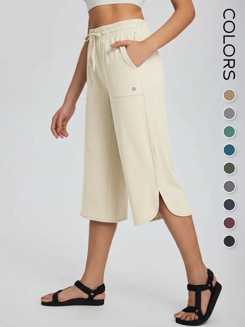High Waisted Quick Dry UPF 50+ Wide Leg Yoga Capris