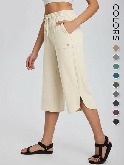 High Waisted Quick Dry UPF 50+ Wide Leg Yoga Capris