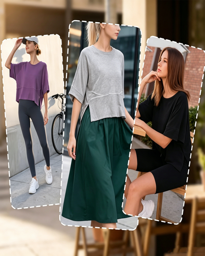 Panel Solid Color Flared Sleeve T-Shirt