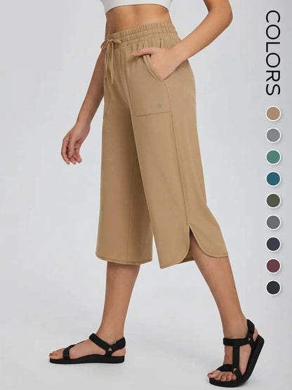 High Waisted Quick Dry UPF 50+ Wide Leg Yoga Capris