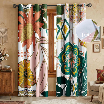 Boho Floral Blackout Curtains - 2 Panels for Bedroom