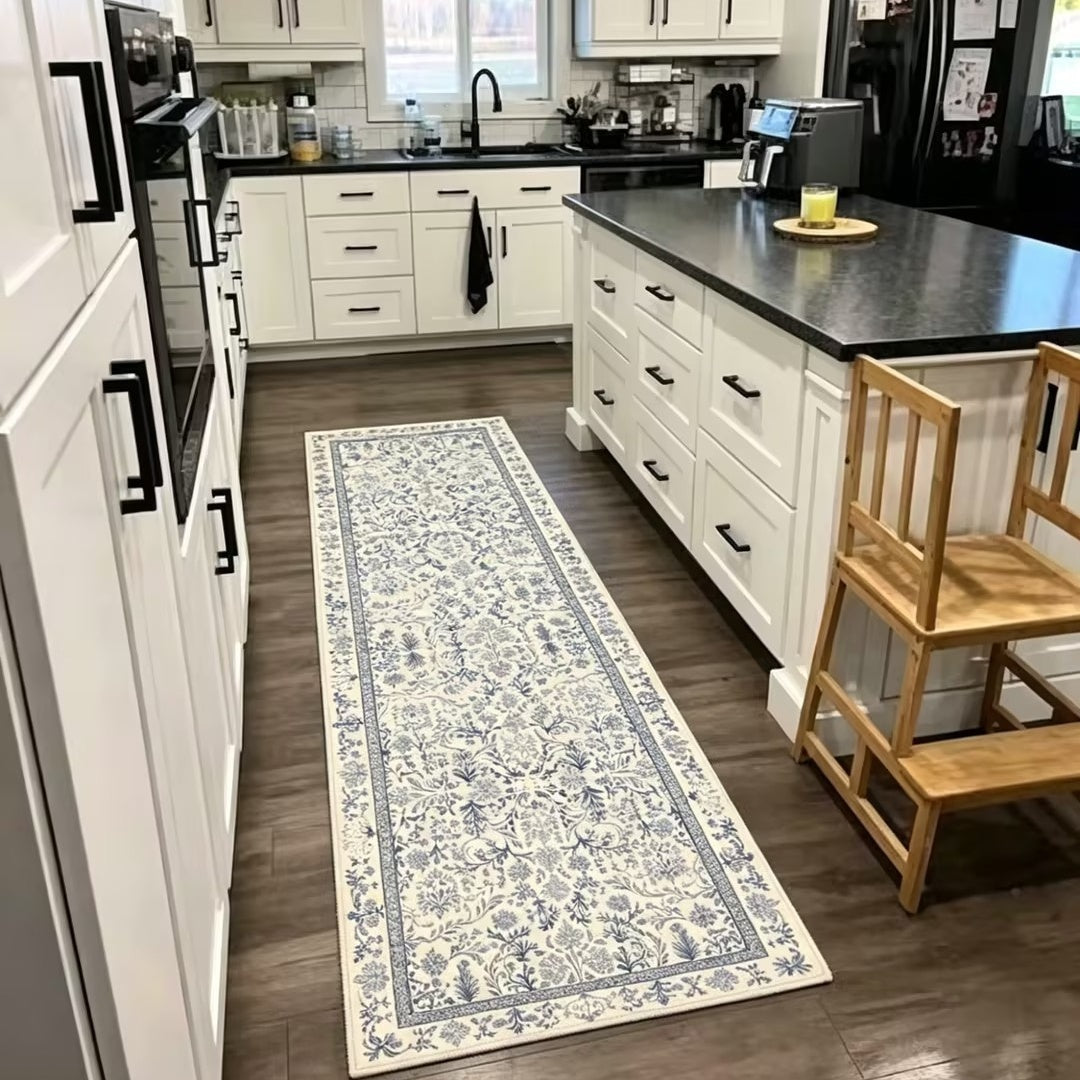 Vintage Floral Washable Runner Rug - Non-Slip & Machine Washable