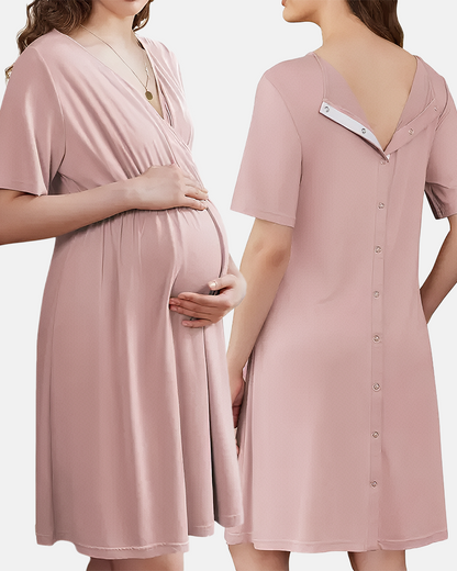 Women's Short Sleeve V-Neck Maternity Nursing Gown