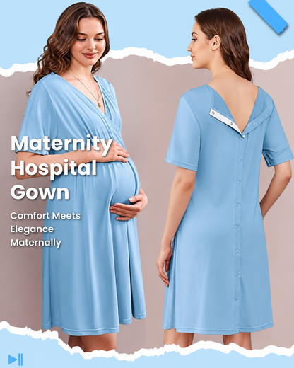 Women's Short Sleeve V-Neck Maternity Nursing Gown