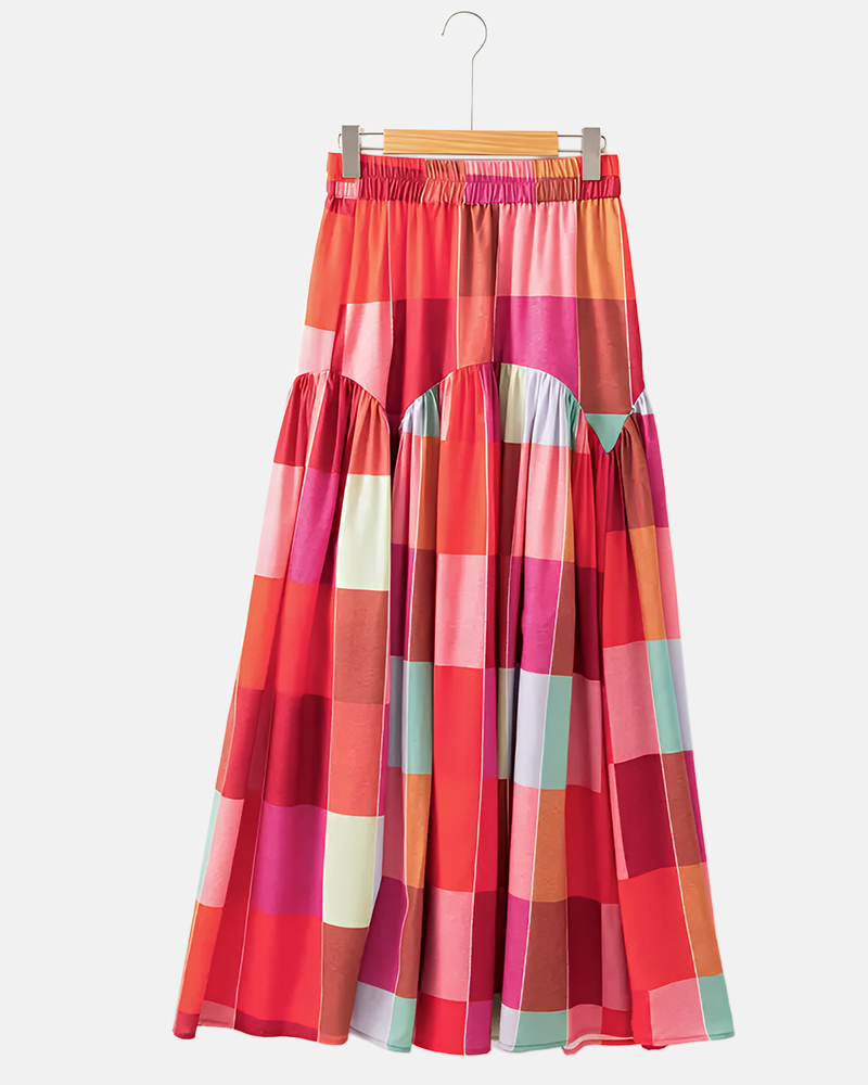 Women's Plaid Print Flattering Long Skirt
