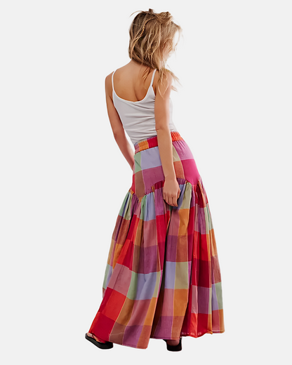 Women's Plaid Print Flattering Long Skirt