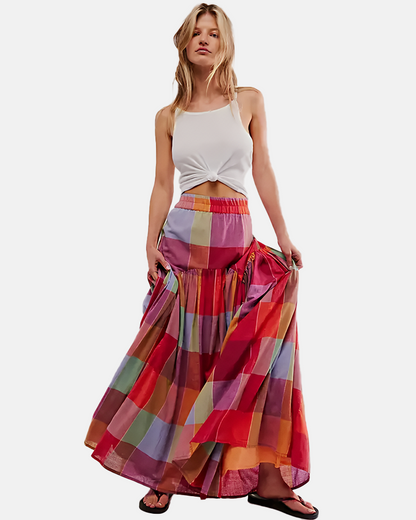 Women's Plaid Print Flattering Long Skirt