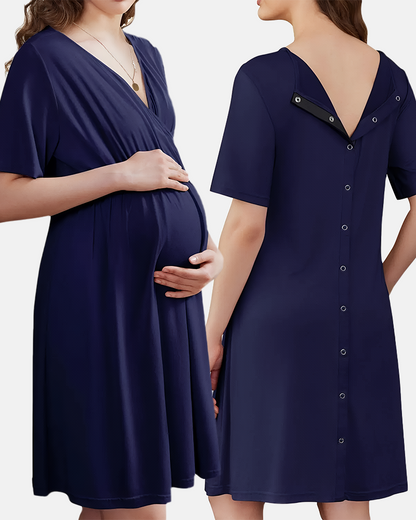 Women's Short Sleeve V-Neck Maternity Nursing Gown