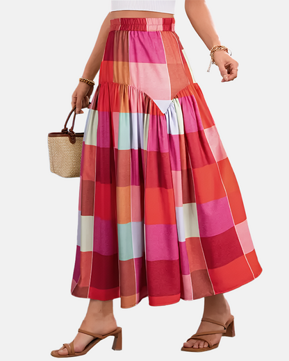 Women's Plaid Print Flattering Long Skirt