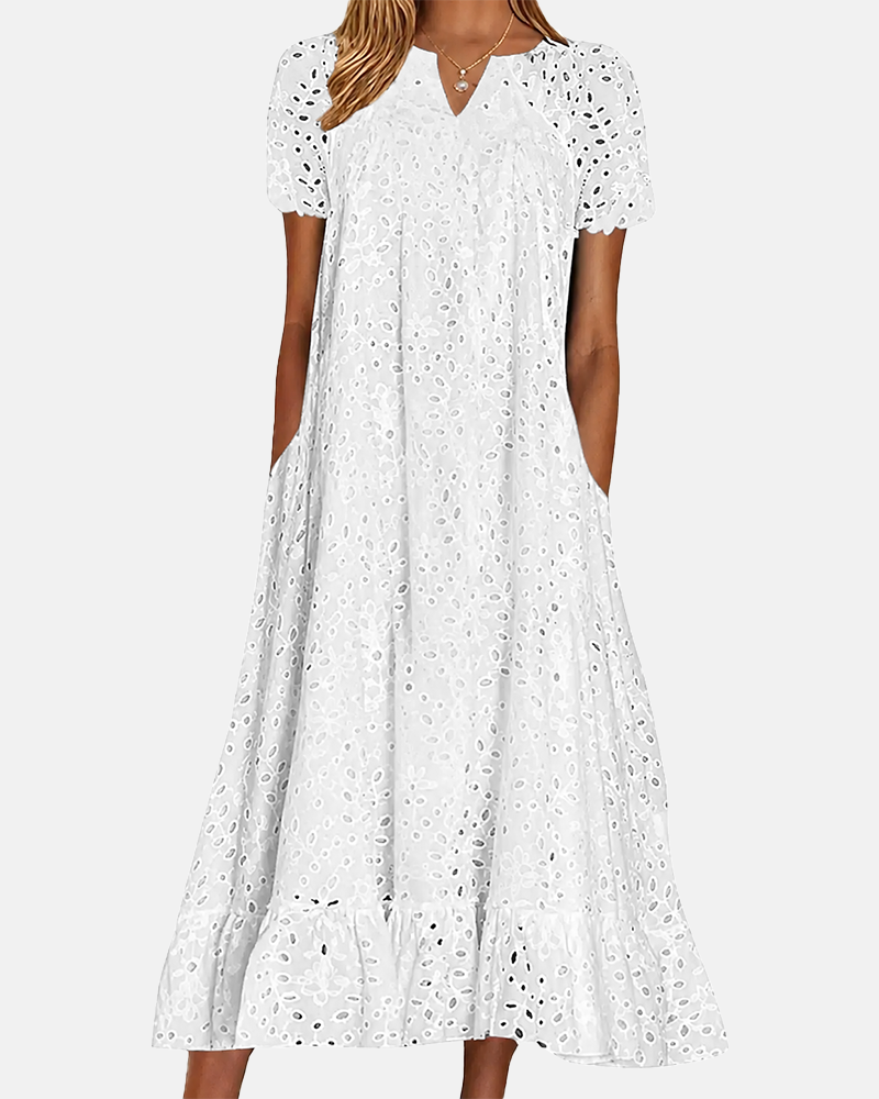 Women's V-Neck Hollow-Out Breathable Comfortable Maxi Dress