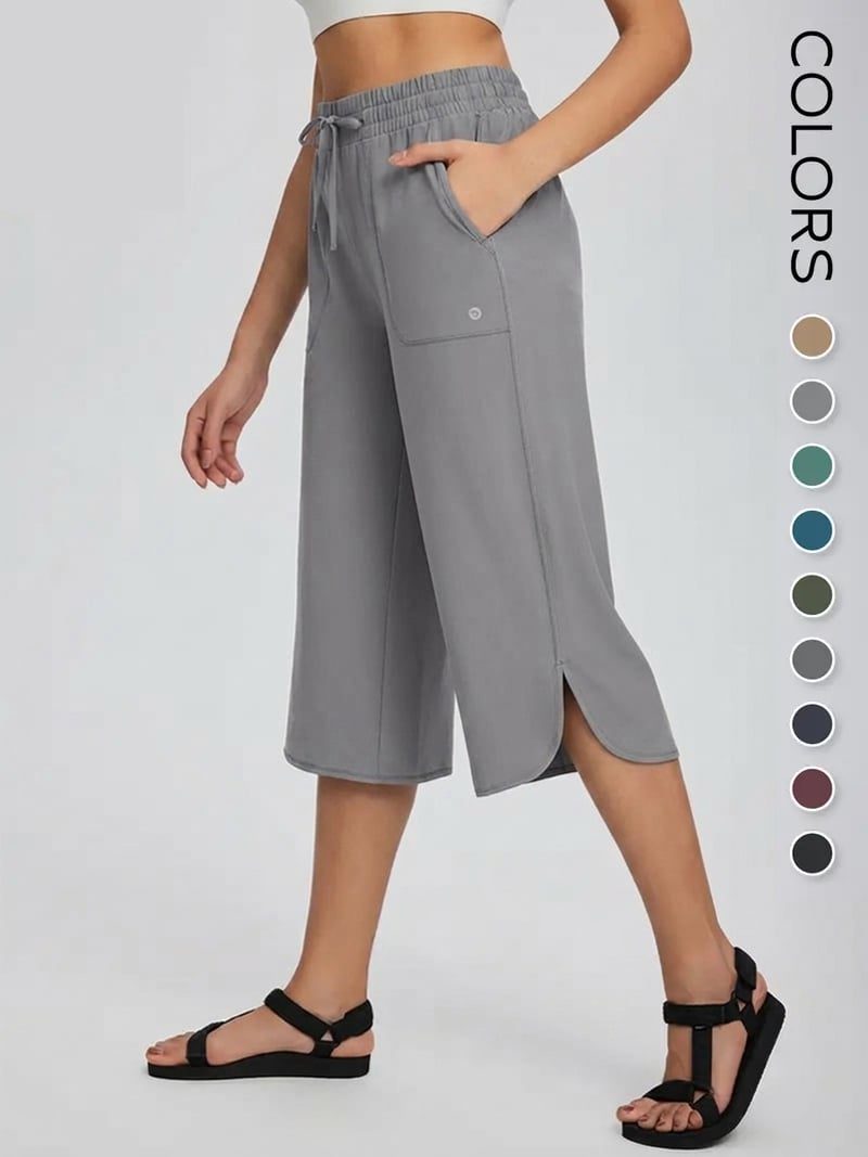 High Waisted Quick Dry UPF 50+ Wide Leg Yoga Capris