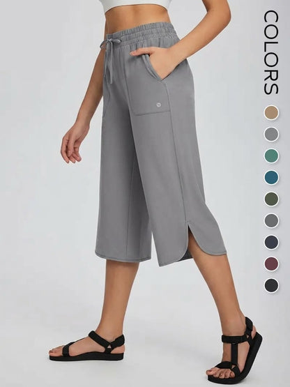 High Waisted Quick Dry UPF 50+ Wide Leg Yoga Capris