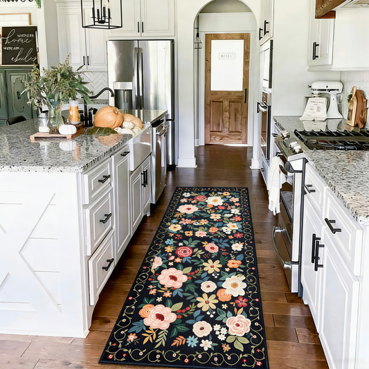 Vintage Flower Washable Runner Rug