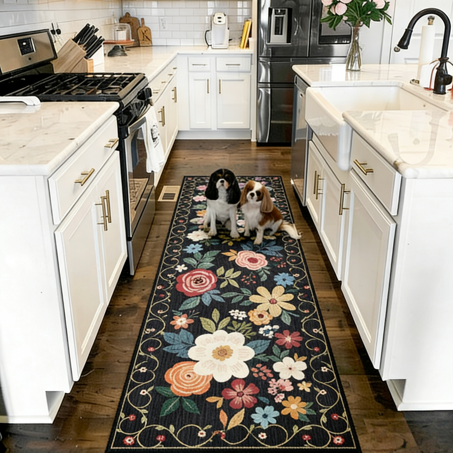 Vintage Flower Washable Runner Rug