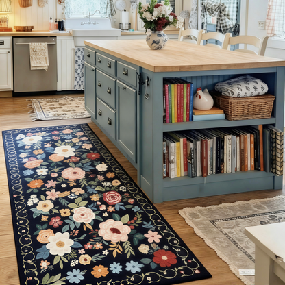 Vintage Flower Washable Runner Rug