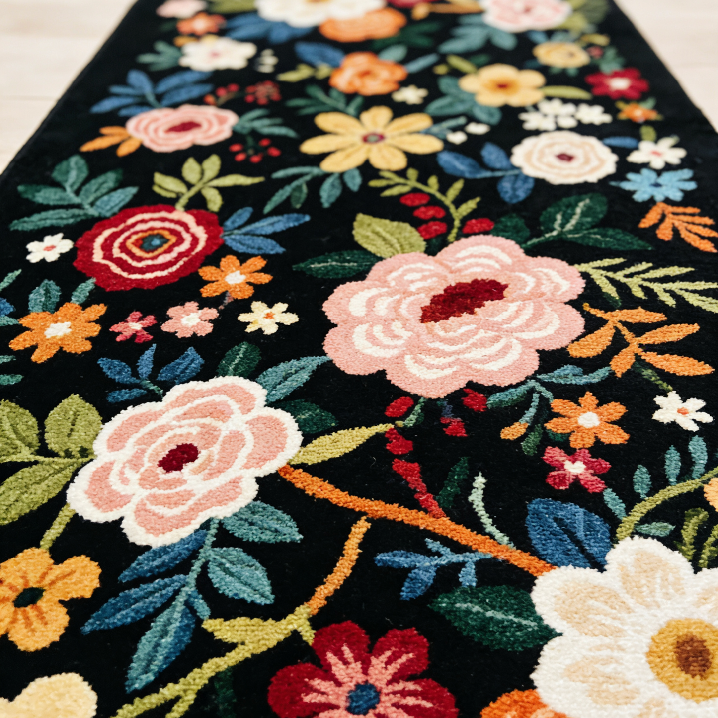 Vintage Flower Washable Runner Rug