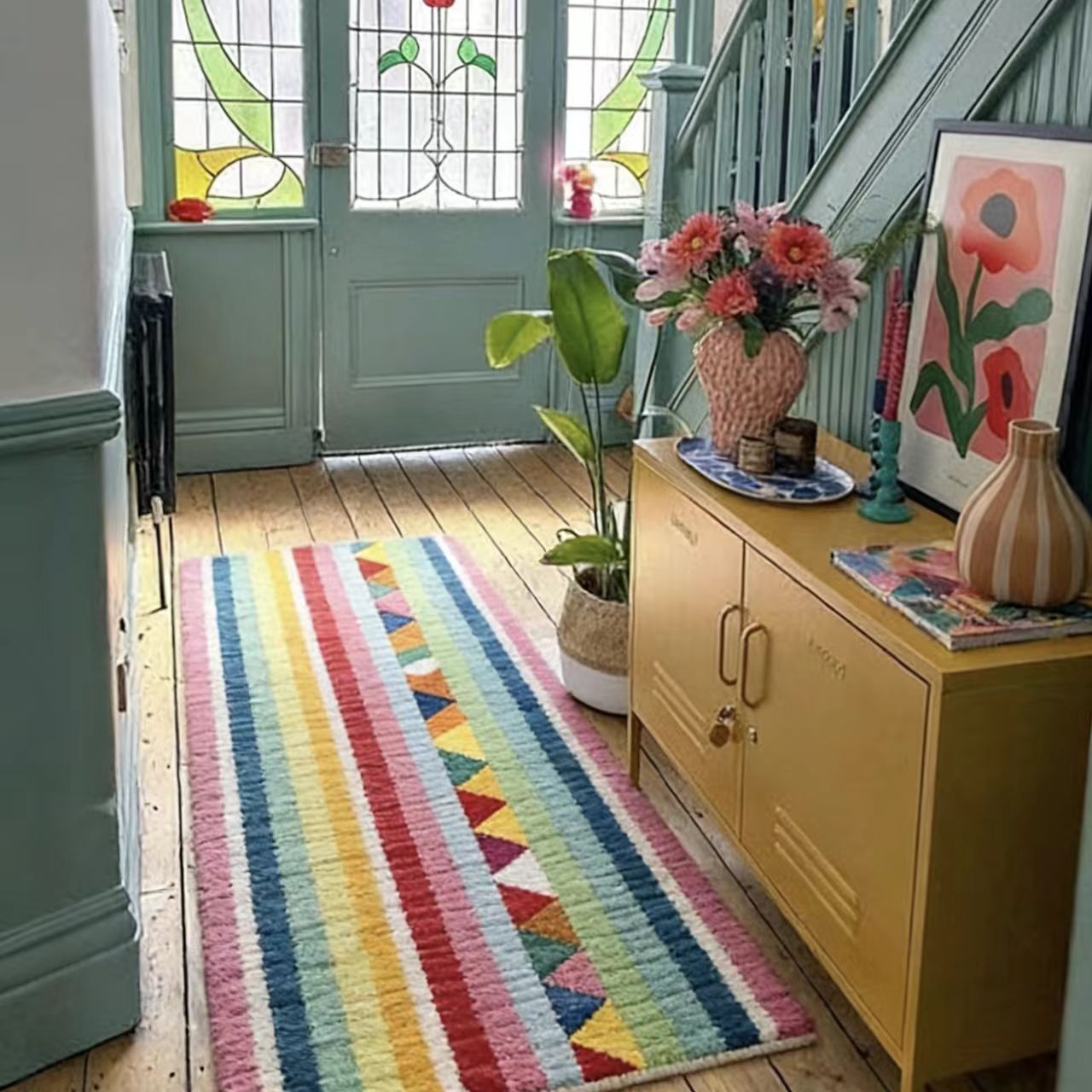 [Buy 2 Free Shipping] Dopamine Rainbow Washable Runner Rug