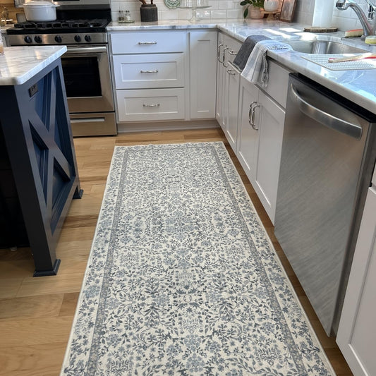 Vintage Floral Washable Runner Rug - Non-Slip & Machine Washable