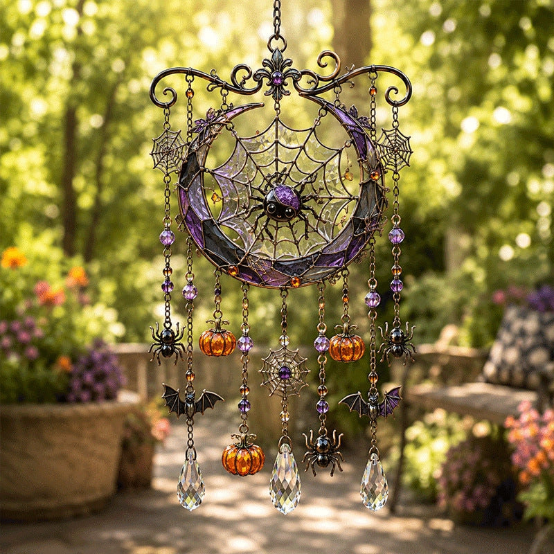 Halloween Glass Suncatcher Wind Chime – Spooky Hanging Window Decor for Home & Garden