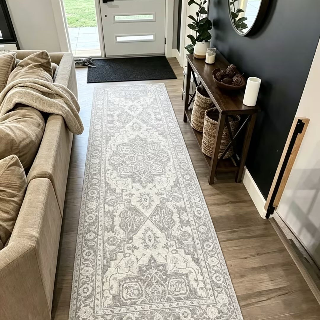 Vintage Floral Washable Runner Rug - Non-Slip & Machine Washable