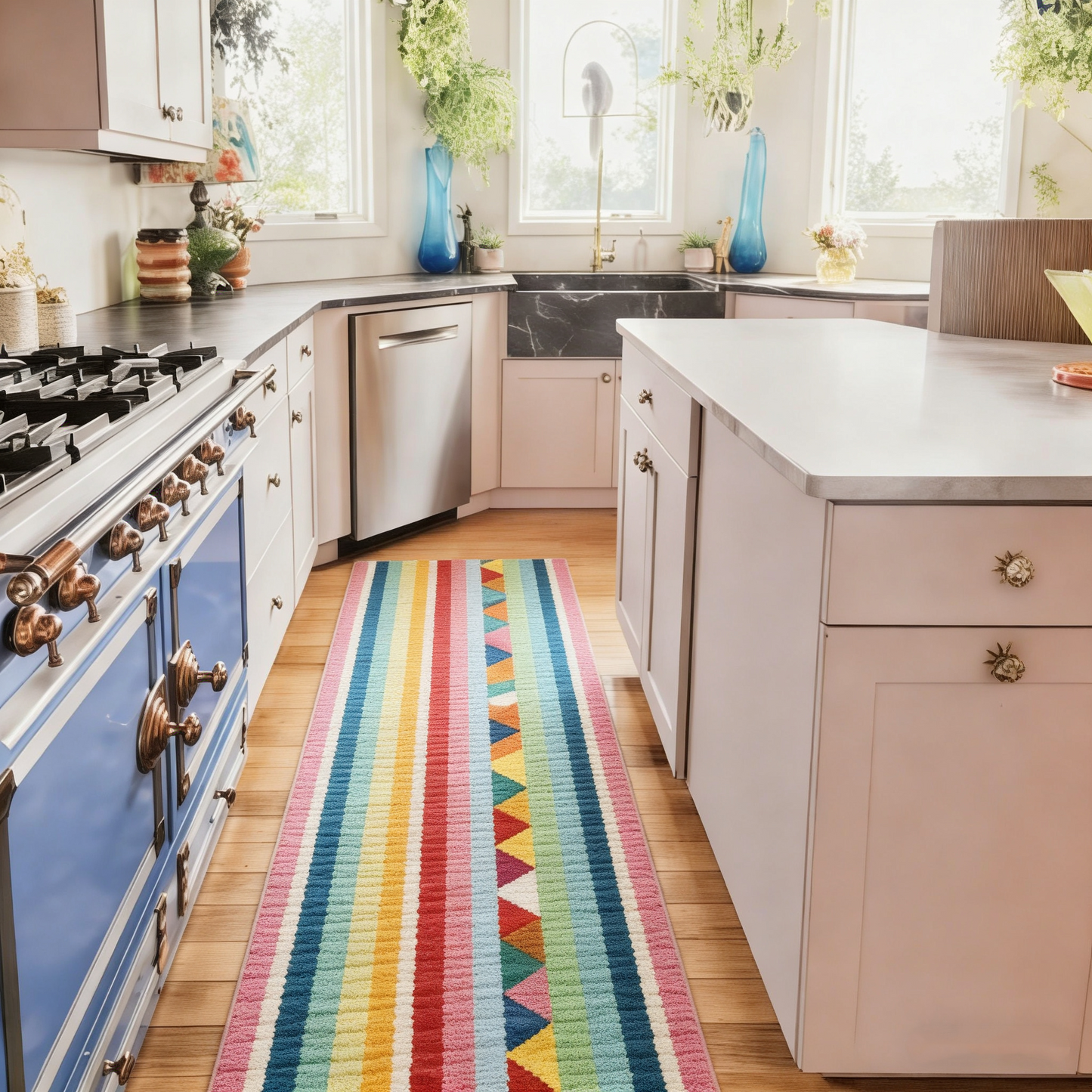 [Buy 2 Free Shipping] Dopamine Rainbow Washable Runner Rug