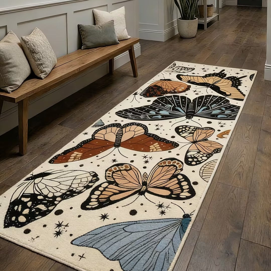 Washable Vintage Butterfly Runner Rug – Non-Slip & Pet Friendly