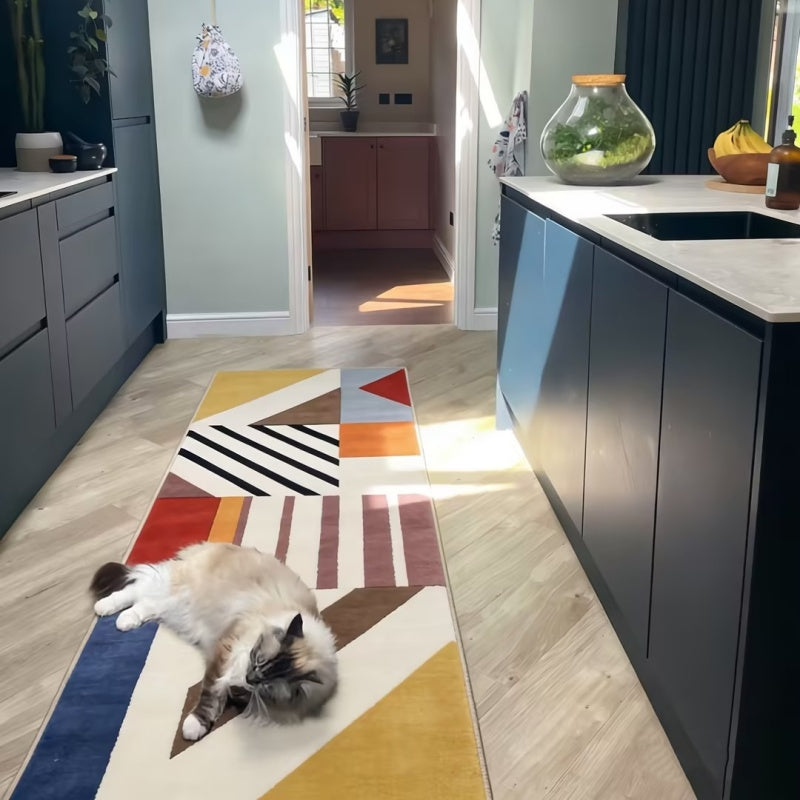 Artistic Geometric Patchwork Washable Runner Rug