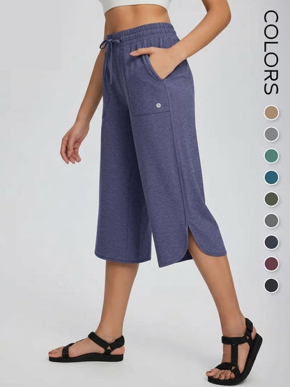 High Waisted Quick Dry UPF 50+ Wide Leg Yoga Capris