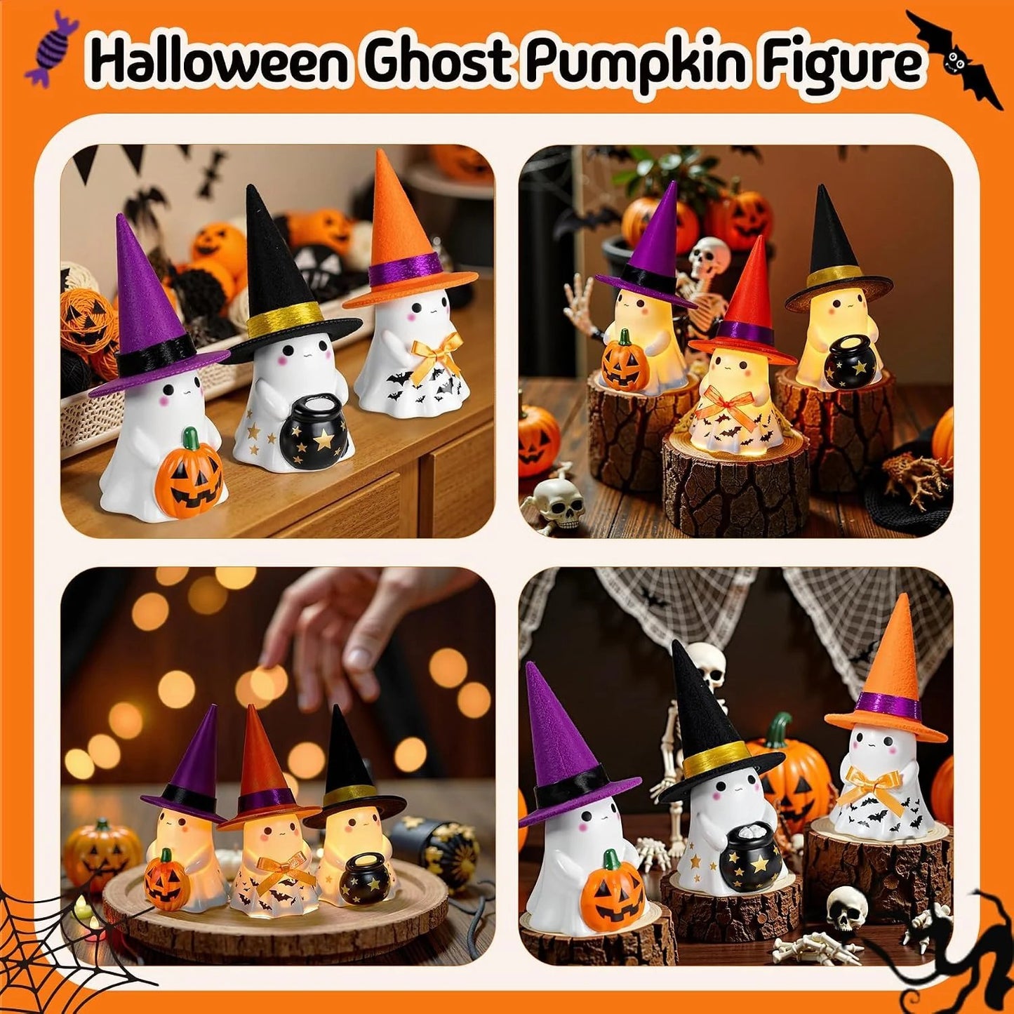 Whimsical Light-Up Halloween Ghost Trio