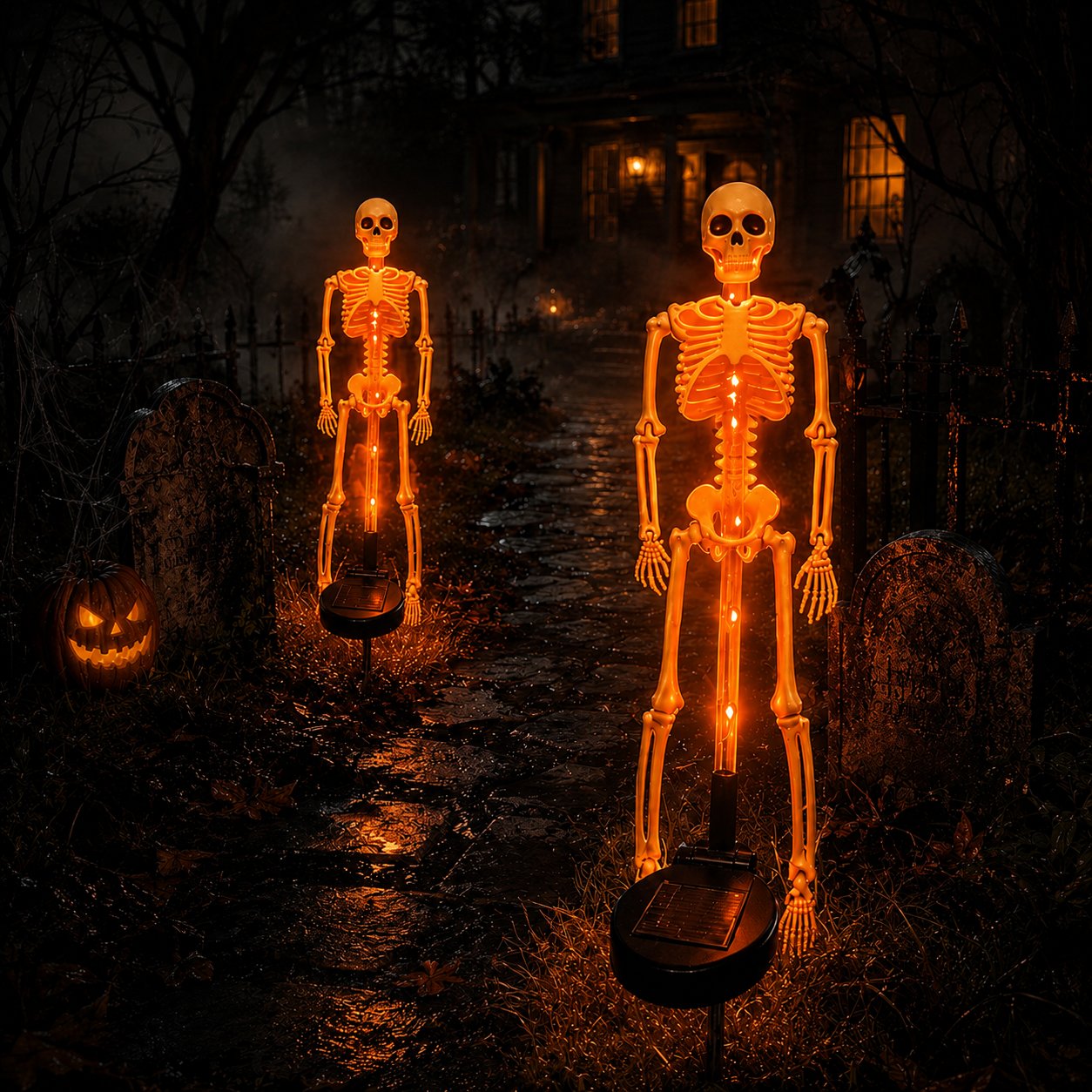 Halloween Skull Solar Garden Lights – Waterproof Outdoor Pathway Lights for Yard, Lawn & Spooky Halloween Decor