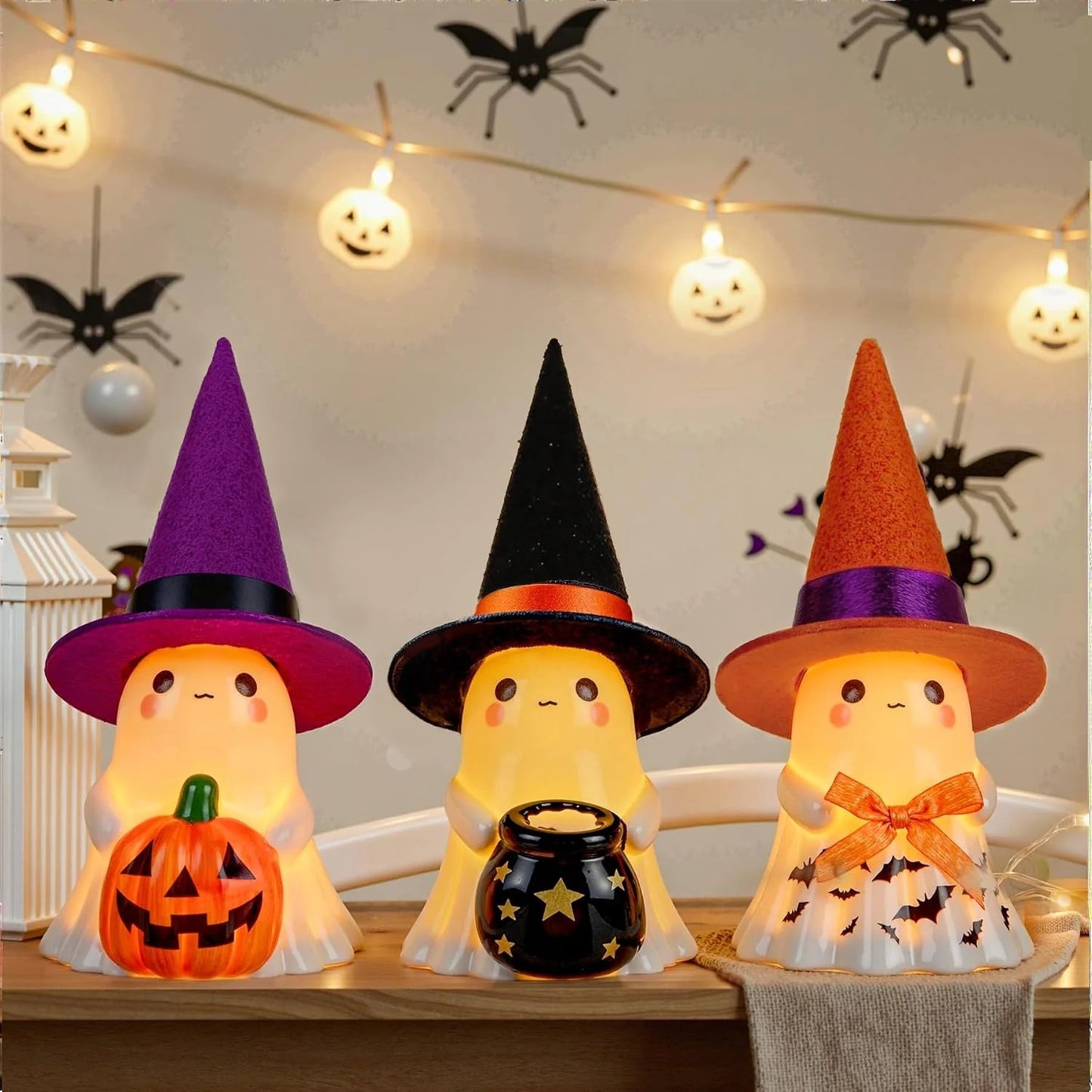Whimsical Light-Up Halloween Ghost Trio