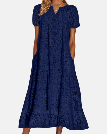 Women's V-Neck Hollow-Out Breathable Comfortable Maxi Dress