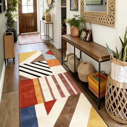 Artistic Geometric Patchwork Washable Runner Rug
