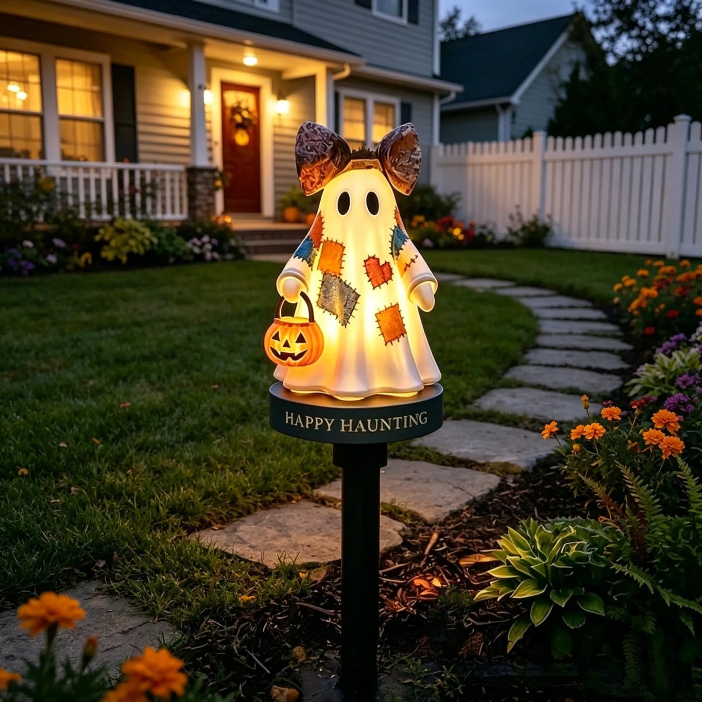 Vintage Patchwork Ghost Solar Garden Light