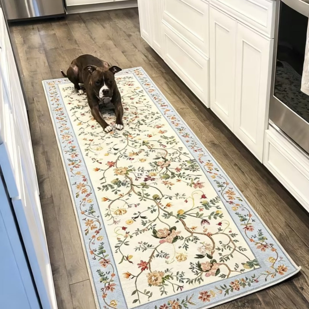 Vintage Floral Washable Runner Rug - Non-Slip & Machine Washable