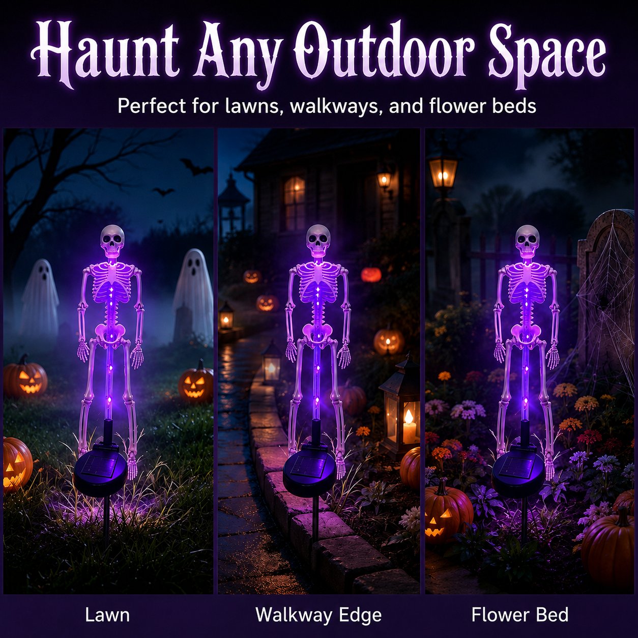 Halloween Skull Solar Garden Lights – Waterproof Outdoor Pathway Lights for Yard, Lawn & Spooky Halloween Decor