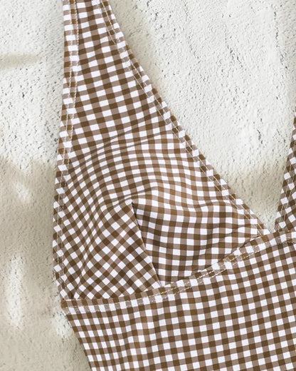 Women's Plaid Bikini Set - Retro Halter Top Swimsuit