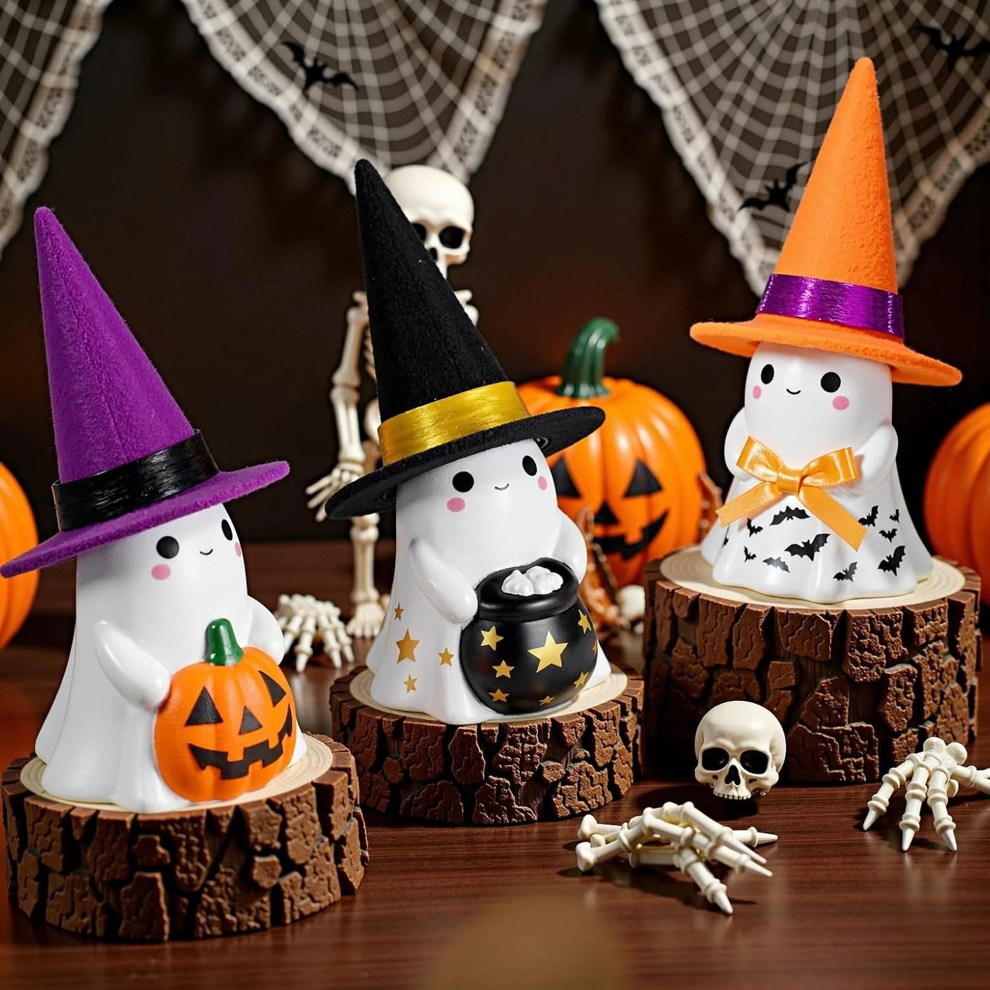 Whimsical Light-Up Halloween Ghost Trio