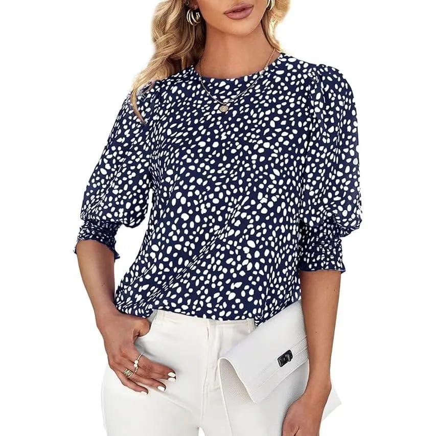 Women's Polka Dot 3/4 Sleeve Blouse Tops Ladies