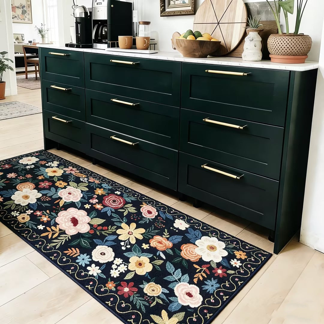 Vintage Flower Washable Runner Rug
