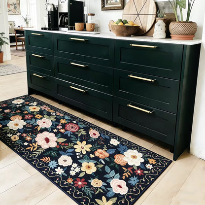 Vintage Flower Washable Runner Rug