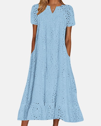 Women's V-Neck Hollow-Out Breathable Comfortable Maxi Dress
